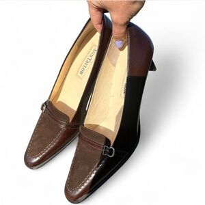 Vintage 90’s Kitten Heel Office Ann Taylor Dark Brown Leather Loafers Heels